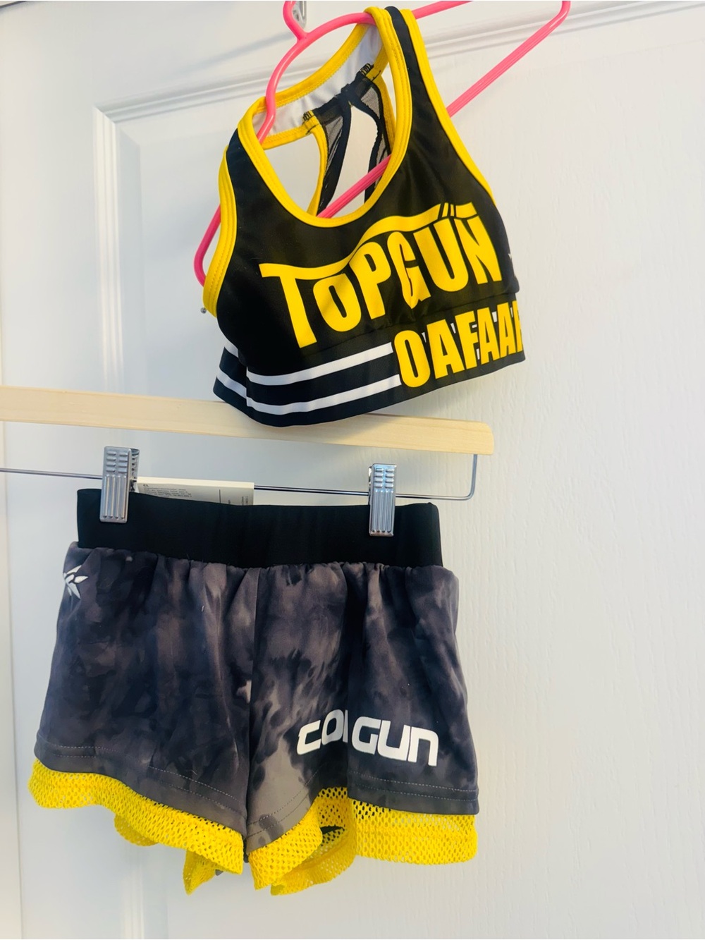 Topgun Black & Yellow Sports Bra and Shorts Set - girls YS